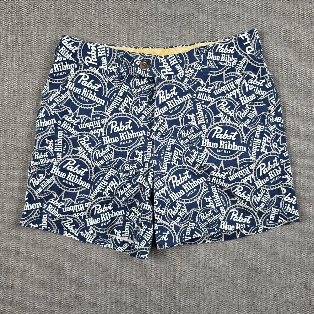 Loudmouth Golf Shorts Mens 30 Pabst Blue Ribbon PBR Beer Bottle Cap Novelty Navy